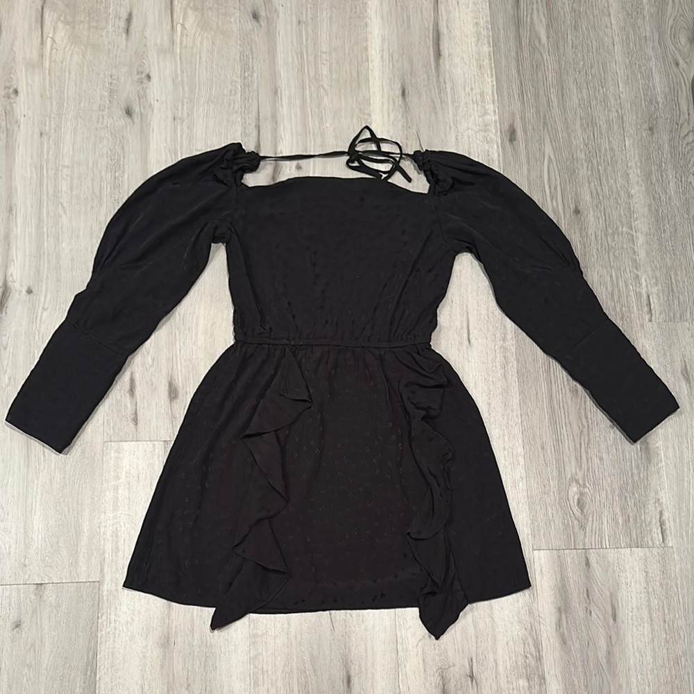 WAYF women's black long sleeve mini ruffle dress S